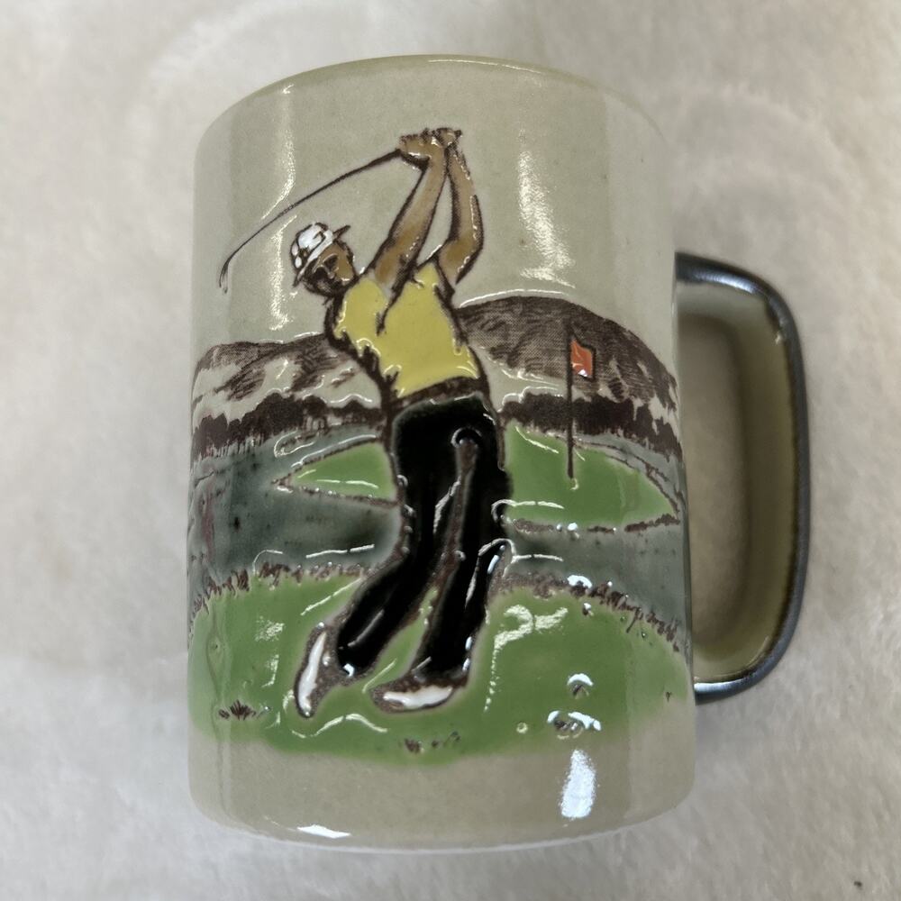 Vintage Otagiri Male Golfer Ceramic Embossed Stoneware Coffee Cup Bnfts Charity - Picture 10 of 10